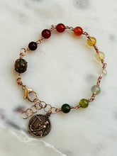 Load image into Gallery viewer, Saint Cecilia &amp; Agnes Gemstone Rosary Bracelet: Solid Bronze Catholic Jewelry
