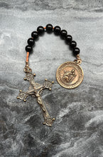 Load image into Gallery viewer, Virgin Mary Tenner - Bronze and leather - Pocket Rosary - Our Lady of Mount Carmel
