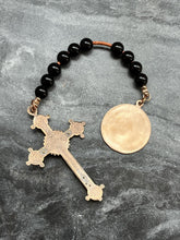 Load image into Gallery viewer, Virgin Mary Tenner - Bronze and leather - Pocket Rosary - Our Lady of Mount Carmel
