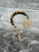 Load image into Gallery viewer, Holy Face Tenner - Stations of the Cross - Bronze and leather - Penal Pocket Rosary

