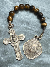Load image into Gallery viewer, Holy Face Tenner - Stations of the Cross - Bronze and leather - Penal Pocket Rosary
