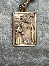 Load image into Gallery viewer, Saint Francis Tenner - Bronze and leather - Penal Pocket Rosary
