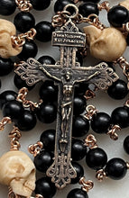 Load image into Gallery viewer, Memento Mori Rosary: Ebony, Bone Skulls, Bronze Pardon Crucifix
