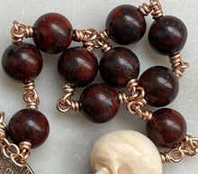 Load image into Gallery viewer, Memento Mori Rosary Bloodstone Ox Bone Skull Bronze Saint Benedict
