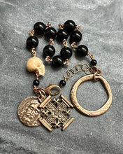 Load image into Gallery viewer, Solid Bronze Rosary Bracelet: Onyx, Holy Face, Jerusalem Cross
