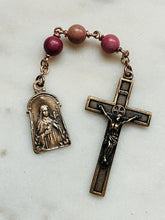 Load image into Gallery viewer, Three Hail Mary Chaplet - Rhodonite Gemstones and Bronze Medals - Saint Therese CeCeAgnes
