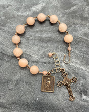 Load image into Gallery viewer, Saint Philomena Peach Jade and Bronze Rosary Bracelet
