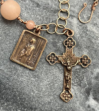 Load image into Gallery viewer, Saint Philomena Peach Jade and Bronze Rosary Bracelet
