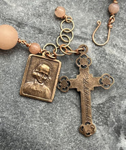 Load image into Gallery viewer, Saint Philomena Peach Jade and Bronze Rosary Bracelet
