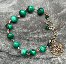 Load image into Gallery viewer, Saint Mary Magdalene Malachite and Bronze Rosary Bracelet
