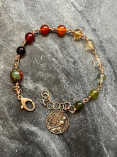 Load image into Gallery viewer, Saint Cecilia &amp; Agnes Gemstone Rosary Bracelet: Solid Bronze Catholic Jewelry
