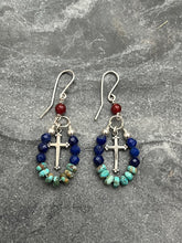 Load image into Gallery viewer, Cross Earrings - Bronze or Sterling Silver and Gemstones
