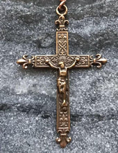 Load image into Gallery viewer, Bag Charm French Crucifix Zipper Pull - Bronze and Lapis
