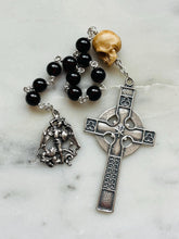 Load image into Gallery viewer, Sterling Silver Celtic Rosary: Garnet Gemstones, Memento Mori Skull
