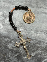 Load image into Gallery viewer, Virgin Mary Tenner - Bronze and leather - Pocket Rosary - Our Lady of Mount Carmel
