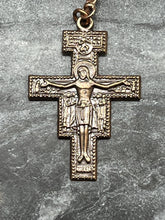 Load image into Gallery viewer, Saint Francis Tenner - Bronze and leather - Penal Pocket Rosary
