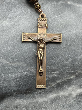 Load image into Gallery viewer, Bronze Saint Benedict Auto Rosary: Ombré Crystal Pearls, Car Rear View Mirror
