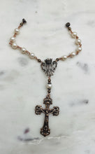 Load image into Gallery viewer, Bronze Auto Rosary: Freshwater Pearl Car Rear View Mirror Rosary
