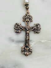 Load image into Gallery viewer, Bronze Auto Rosary: Freshwater Pearl Car Rear View Mirror Rosary
