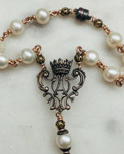 Load image into Gallery viewer, Bronze Auto Rosary: Freshwater Pearl Car Rear View Mirror Rosary
