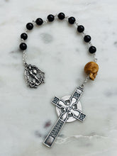 Load image into Gallery viewer, Sterling Silver Celtic Rosary: Garnet Gemstones, Memento Mori Skull
