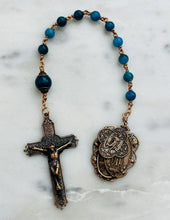 Load image into Gallery viewer, Apatite Gemstone Pocket Rosary: Bronze Medals, Saint Charms
