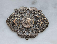 Load image into Gallery viewer, Filigree Blessed Virgin Mary Rosary Centerpiece: 934 Antique Bronze or Sterling Silver Rosary Parts
