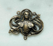 Load image into Gallery viewer, Saint Joan of Arc Rosary Centerpiece: 437 Bronze/Sterling Silver Antique Reproduction
