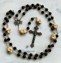 Load image into Gallery viewer, Memento Mori Rosary: Ebony, Bone Skulls, Bronze Pardon Crucifix
