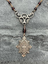 Load image into Gallery viewer, Sacred Heart Rosary Necklace: Garnet Gemstone, Bronze Chaplet
