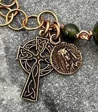 Load image into Gallery viewer, Celtic Cross Blessed Virgin Mary Nephrite Jade and Bronze Rosary Bracelet
