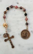 Load image into Gallery viewer, Our Lady of Mount Carmel Rosary: Bronze Rhodonite Tenner with Ox Bone Skull

