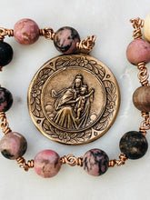 Load image into Gallery viewer, Our Lady of Mount Carmel Rosary: Bronze Rhodonite Tenner with Ox Bone Skull
