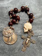 Load image into Gallery viewer, Memento Mori Rosary Bloodstone Ox Bone Skull Bronze Saint Benedict
