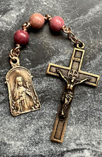Load image into Gallery viewer, Three Hail Mary Chaplet - Rhodonite Gemstones and Bronze Medals - Saint Therese CeCeAgnes
