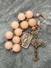 Load image into Gallery viewer, Saint Philomena Peach Jade and Bronze Rosary Bracelet
