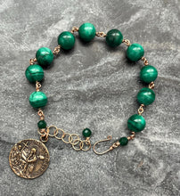 Load image into Gallery viewer, Saint Mary Magdalene Malachite and Bronze Rosary Bracelet
