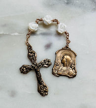 Load image into Gallery viewer, Three Hail Mary Chaplet - Mary with Lilies - Mother of Pearl and Bronze CeCeAgnes
