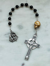 Load image into Gallery viewer, Sterling Silver Celtic Rosary: Garnet Gemstones, Memento Mori Skull
