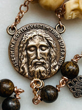 Load image into Gallery viewer, Holy Face Chaplet - Bronzite and Ox Bone Skulls - Bronze CeCeAgnes
