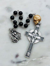 Load image into Gallery viewer, Sterling Silver Celtic Rosary: Garnet Gemstones, Memento Mori Skull
