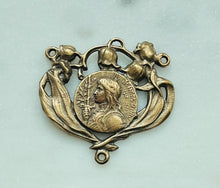 Load image into Gallery viewer, Saint Joan of Arc Rosary Centerpiece: 1092 Bronze/Sterling Silver Antique Reproduction
