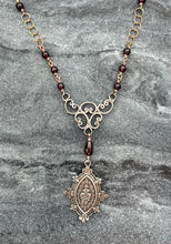 Load image into Gallery viewer, Sacred Heart Rosary Necklace: Garnet Gemstone, Bronze Chaplet
