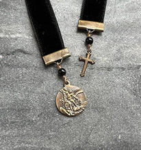 Load image into Gallery viewer, Velvet Catholic Bookmark - Saint Michael - Bronze - Black Velvet
