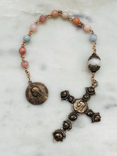Load image into Gallery viewer, Saint Therese Pocket Rosary - Opal and Bronze Tenner - Mary and Roses Cross
