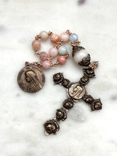 Load image into Gallery viewer, Saint Therese Pocket Rosary - Opal and Bronze Tenner - Mary and Roses Cross

