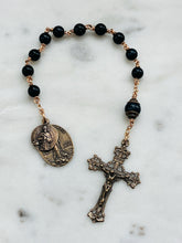Load image into Gallery viewer, Blue Tiger Eye Pocket Rosary: Saint Paul, Stella Maris, Bronze Tenner
