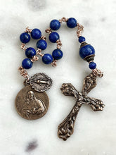 Load image into Gallery viewer, Lapis Lazuli Rosary: Bronze Sacred Heart, Lilies Crucifix
