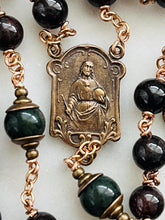 Load image into Gallery viewer, Sacred Heart Rosary - Garnet jade and Bronze CeCeAgnes
