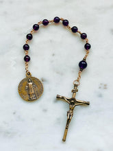 Load image into Gallery viewer, Saint Lawrence Pocket Rosary - Amethyst and Bronze - Single Decade Tenner - CeCeAgnes
